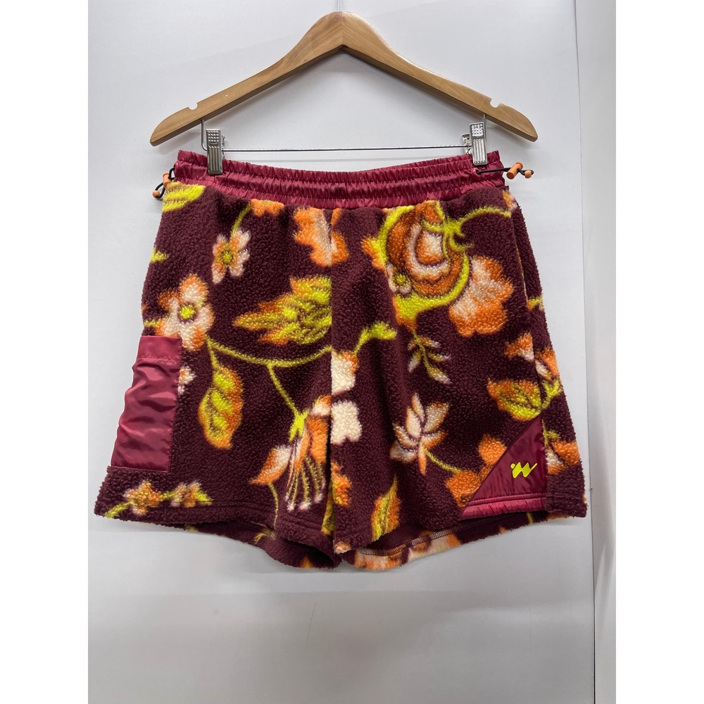Without Walls Floral Fleece Shorts Burgundy Orange Sherpa Gorpcore Mens Medium